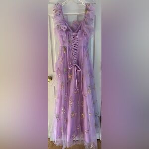 Off shoulder, Corseted Tulle embroidered gown - purple - size 0